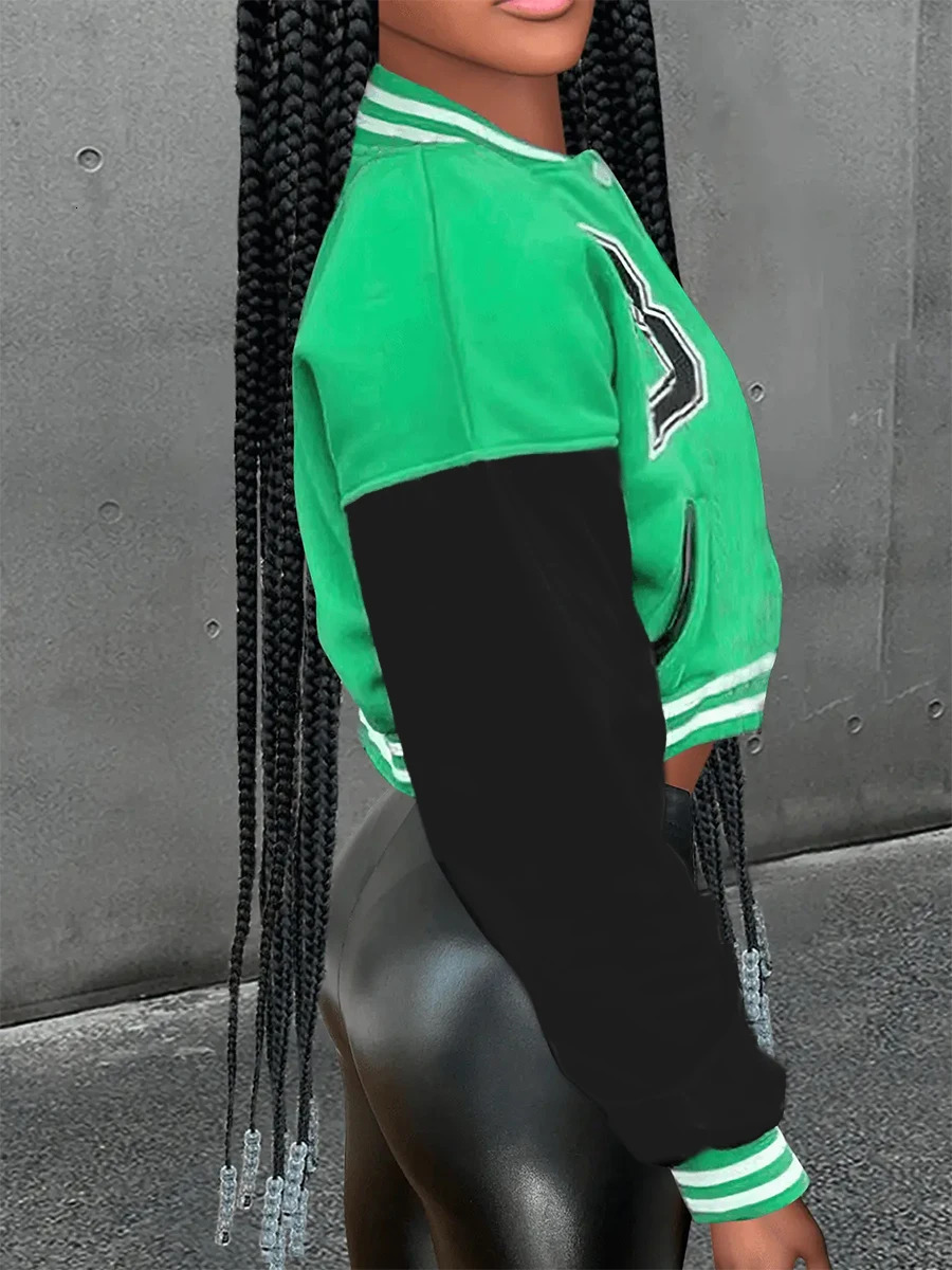 LW Womens Patch Work Preparation Style Short Coat Womens Y2K Single Chest Baseball Coat Cutting Autumn Street Clothing Jacket 241029