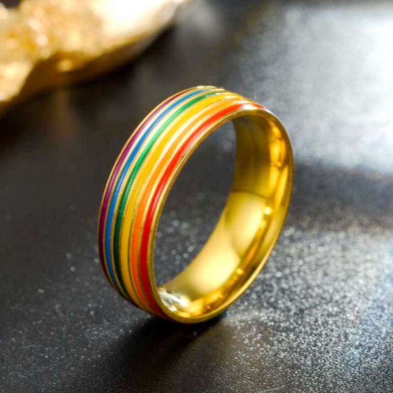 Creative Designer Rainbow Ring for Men Women Colorful Enamel Stainless Steel Lovers Couple Rings Gold Silver Black Band Rings Jewelry Gift Top Quality