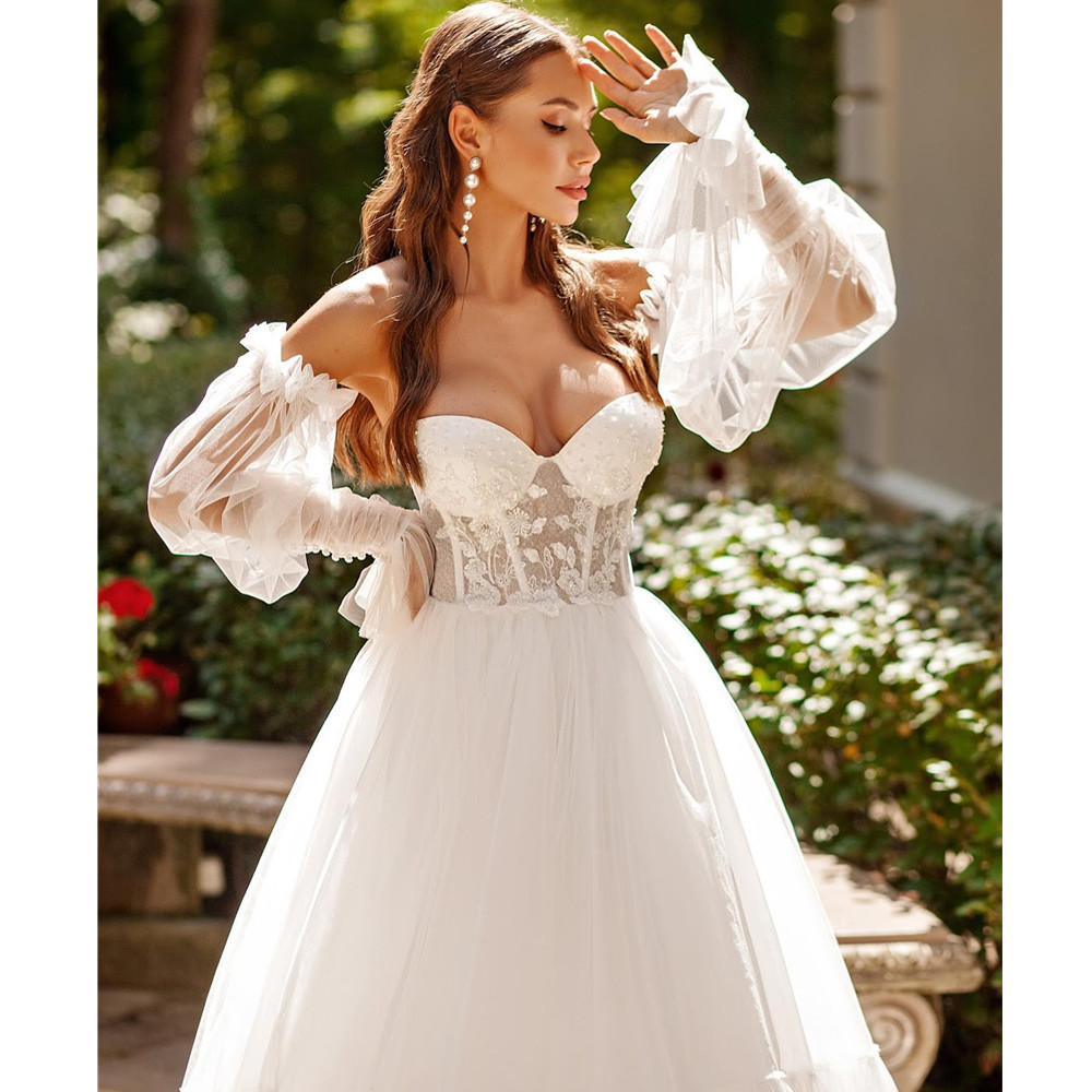 Sleeves Detachable Long A E Wedding Dresses Sweethear Off The Shoulder Lace Appliques Boho Beach Princess Bridal Gowns ppliques