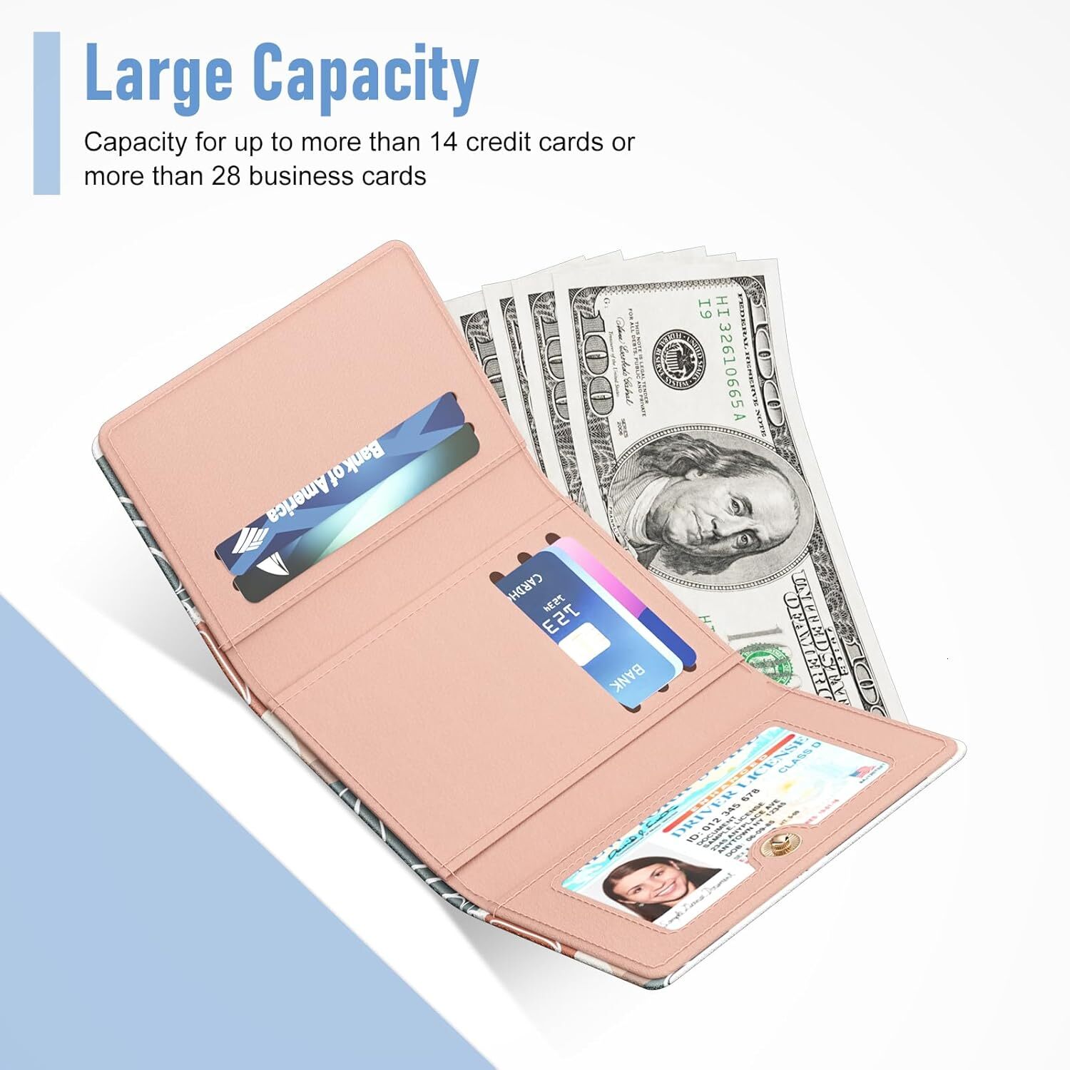 Rouidr ladies' small ultra-thin RFID wallet, three fold leather hand-held storage bag, cute front wallet with 7 slots, ID card insertion pocket a