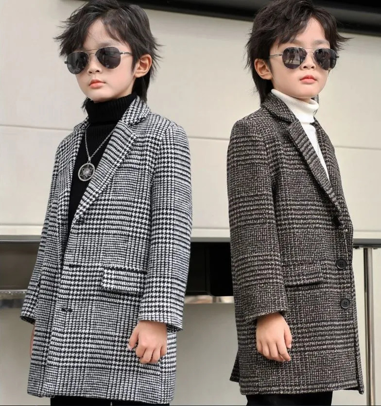 Children Winter Warm Wool Coat Korea Boys Windproof Outdoor Long Jacket Kids Fromal Birthday Party Pography Woolen Snow Coat 241028