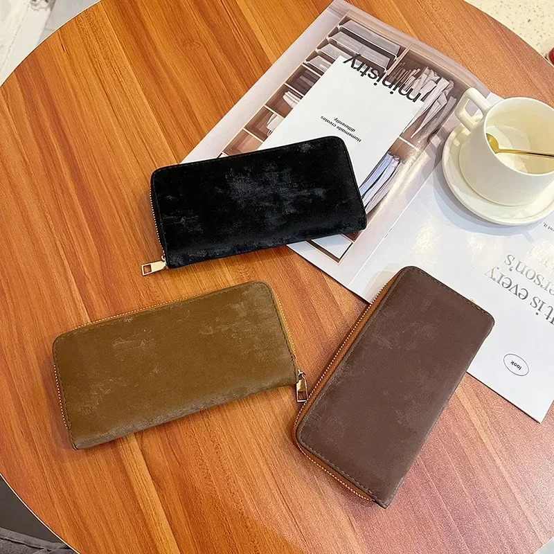 Solid thread zipper long synthetic suede wallet selling womens card clip Note Compartment clutch bag Bolso De Hombro 241028