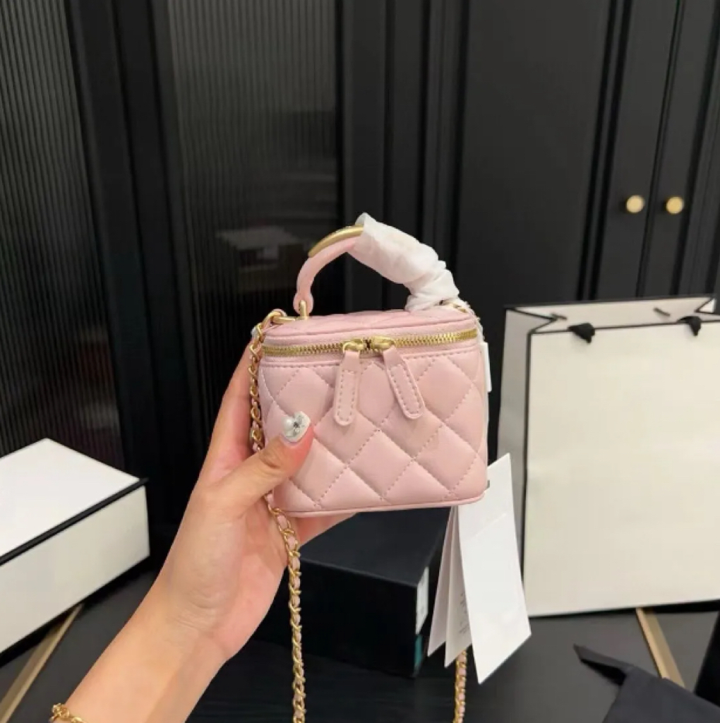 Womens Classic Mini Vanity Trunk Bags Crush Gold Ball Crossbody Shoulder Designer Handbags Tiny Cosmetic Case 10CM