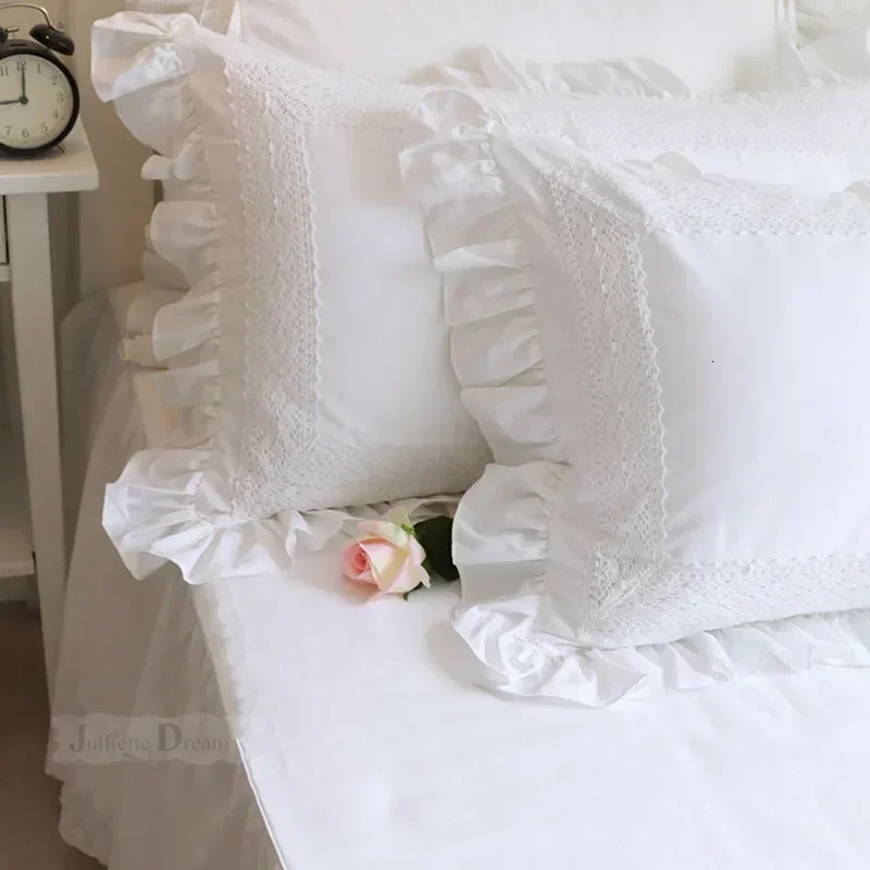 1 piece Princess Pure White Double Layer Lace Flounced Cotton Wedding Bedding Pillowcase pillow cover fall decor 241029
