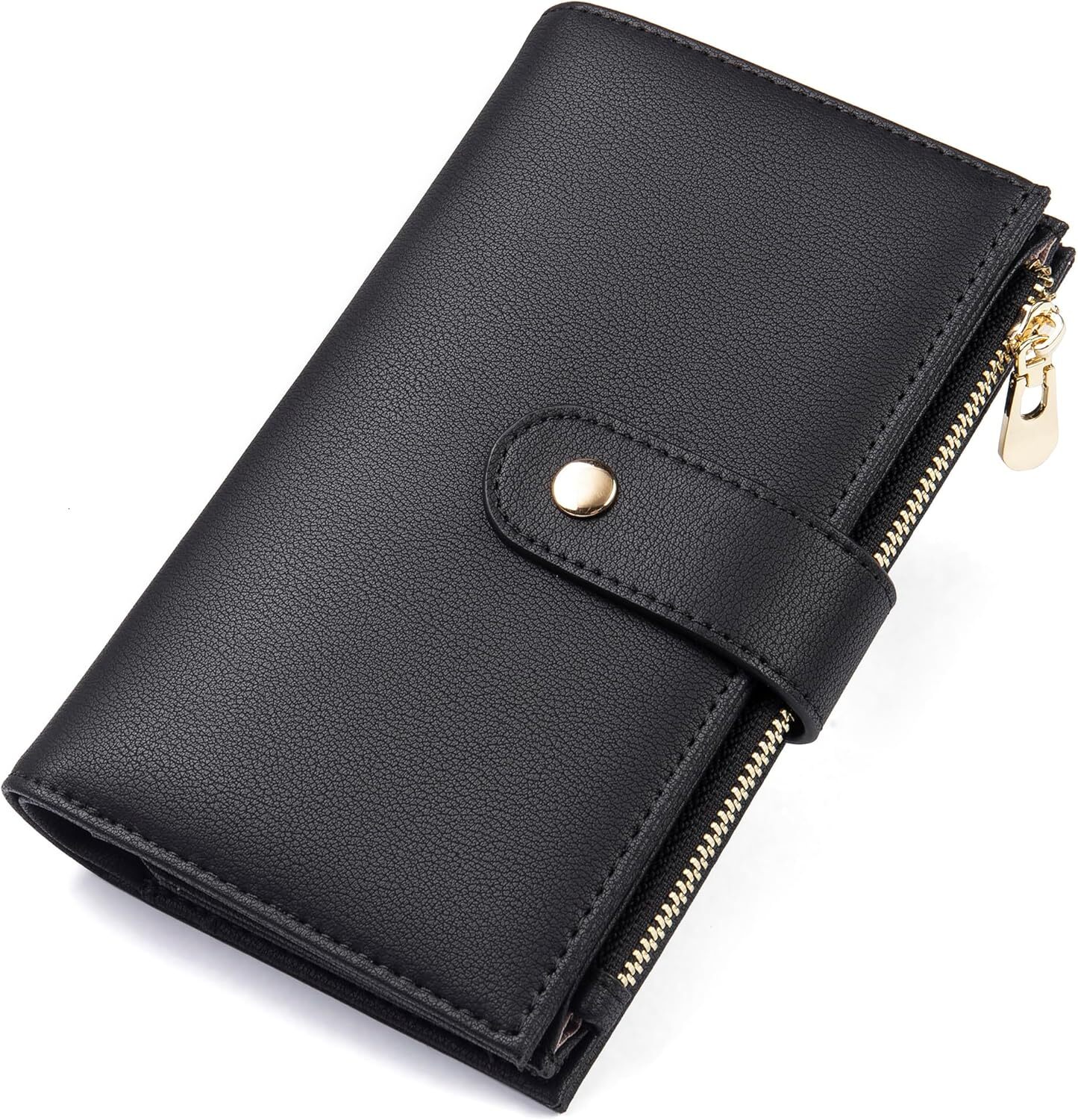 Yiijay Shielded Artificial Leather Triple Fold Handbag Credit Card Bag Women's Travel with Pen Bag, 1 Black, RFID Wallet
