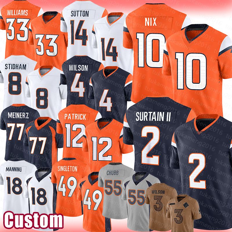 Bo Nix Pat Patrick Surtain II Football Jerseys Courtland Sutton Javonte Williams Jarrett Stidham Zach Quinn Meinerz Marvin Mims Jr. Devon Key Peyton Manning