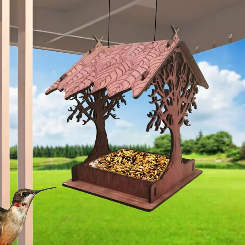 Wooden hanging bird feeder cabin hanging bird house hanging bird feeder outdoor attraction Bluebird super large bird feeder 241028