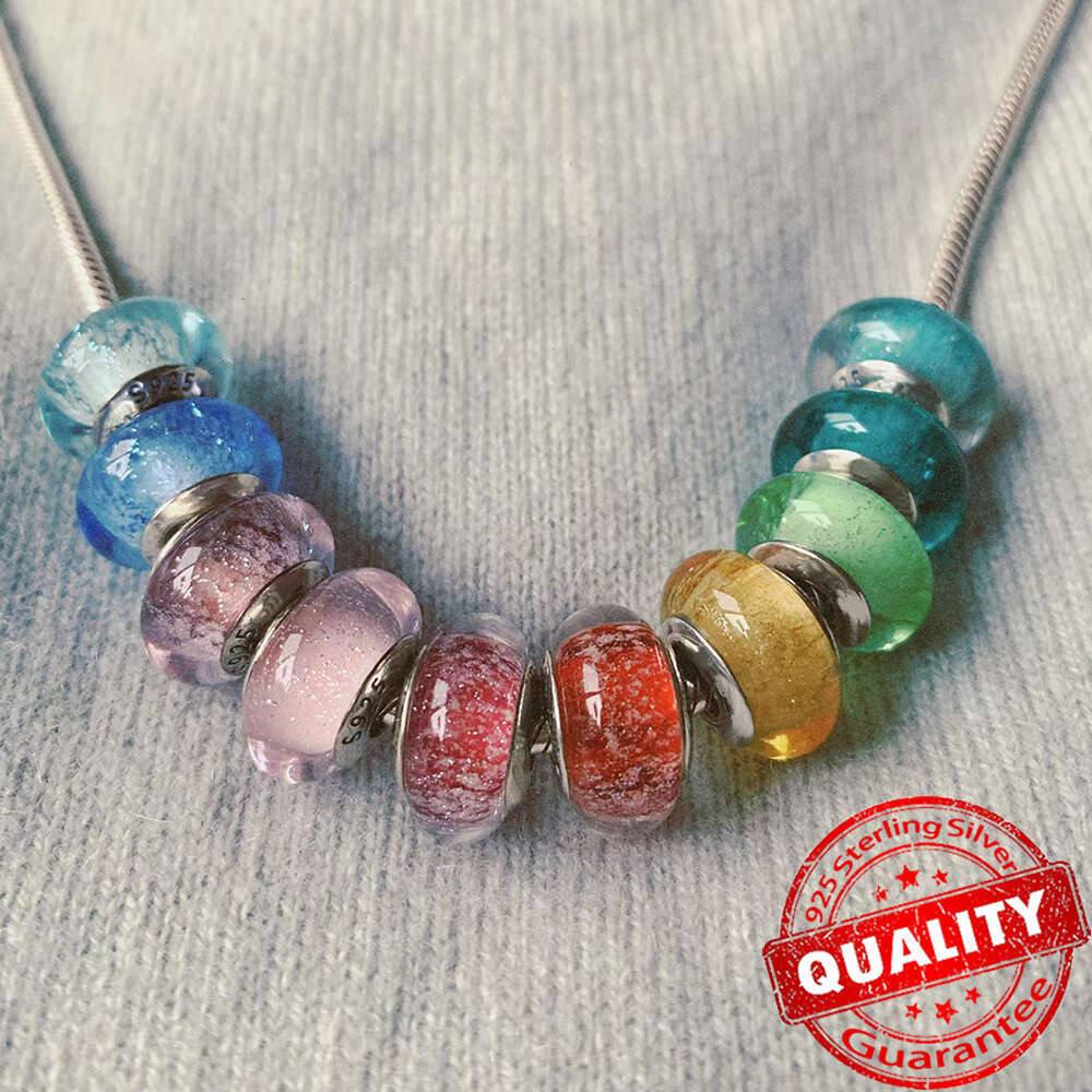 925 New Sterling Silver Colorful Heart Murano Glass Charm Fit Bracelet Necklace Faceted Murano Glass DIY Fine Jew