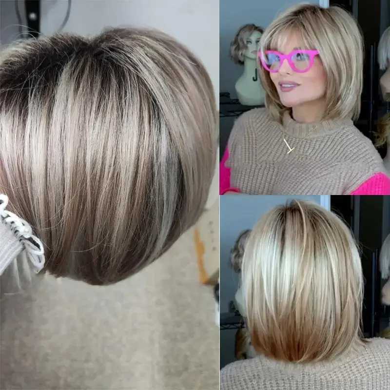 New Arrival Soft and healthy mom wig short blonde bob wig suitable for women Hagen heat-resistant synthetic ombre bob hair cosplay party wig Z241028 - view 3