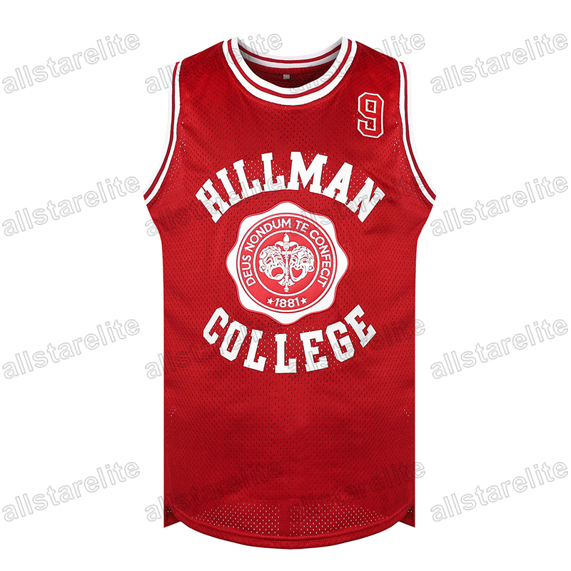 Men's HILLMAN COLLEGE #9 Letter & Number Embroidery Sports Black Red White Basketball Jersey Tank Top, Party Training Competition