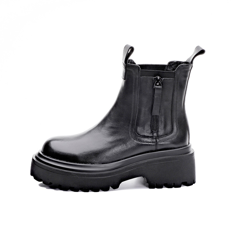 New head layer cowhide Martin boots female mona England style mid-calf thick bottom Chelsea boots cigarette boots
