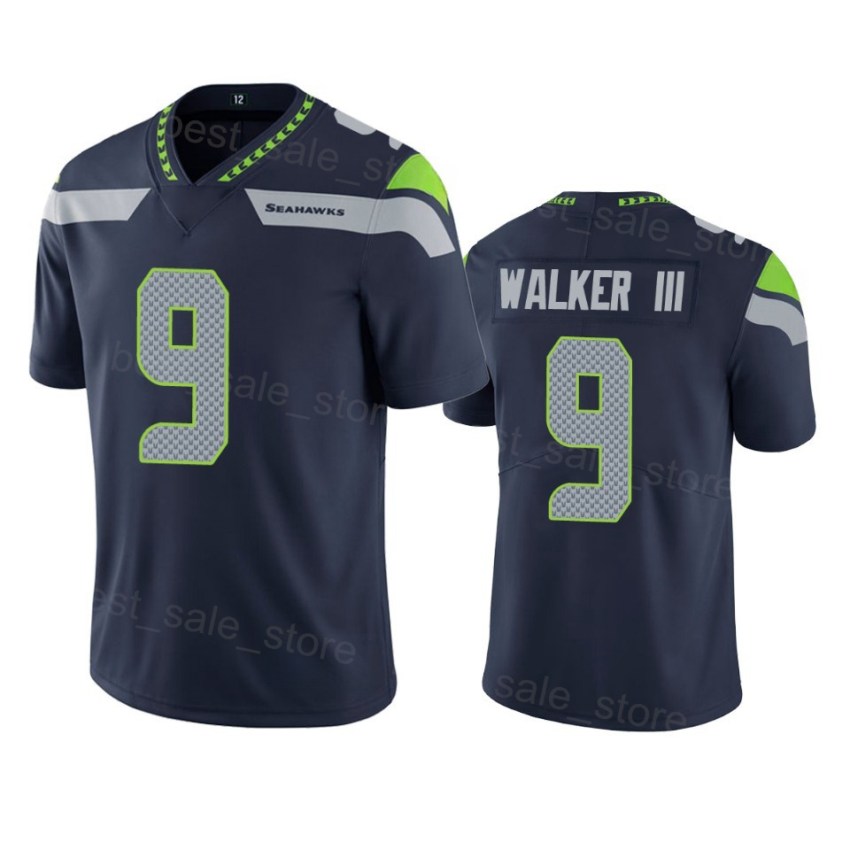 Custom Seattle Football Jersey 7 Geno Smith 9 Kenneth Walker III 26 Zach Charbonnet 14 DK Metcalf 11 Jaxon Smith-Njigba 87 Noah Fant Blue WHite Green 