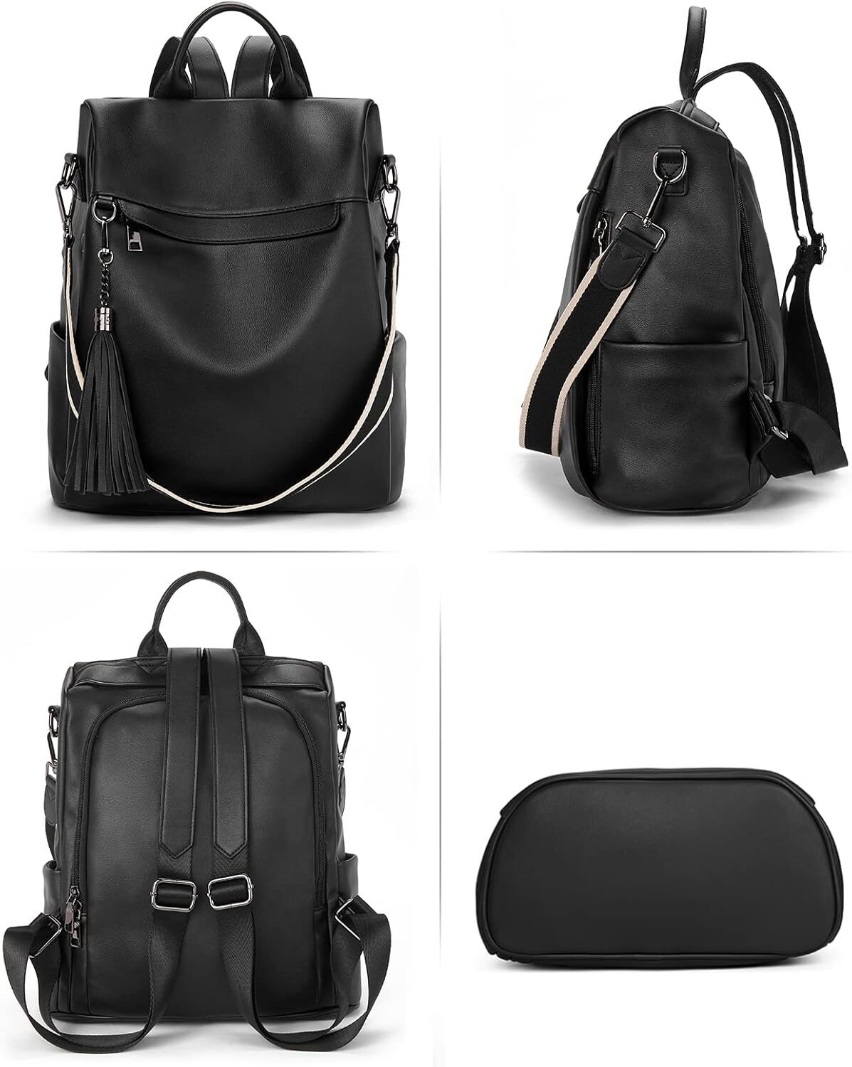 Ladies' PU leather anti-theft travel backpack wallet, shoulder bag with tassels