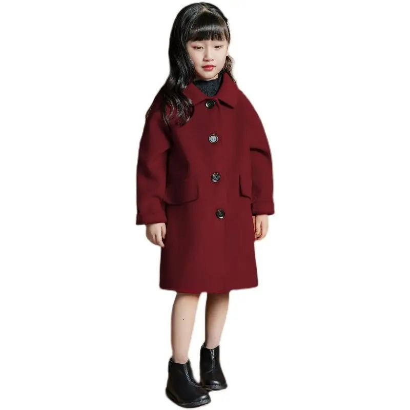 Girls Wool Coats Cute Outwear Kids Wool Jackets Teenager Long Overcoat Casual Winter Clothes for Girls S70 241028