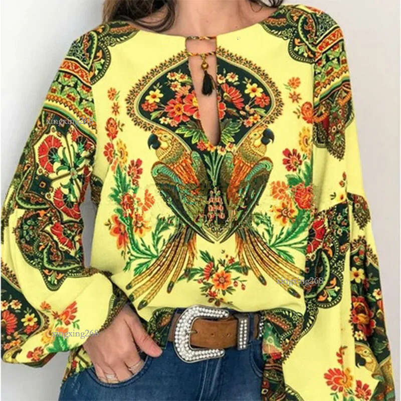 2020 Summer S-5XL Women Bohemian Clothing Blouse Shirt Vintage Floral Print Tops Ladies Blouses Blusa Feminina Plus size V-Neck Clothes
