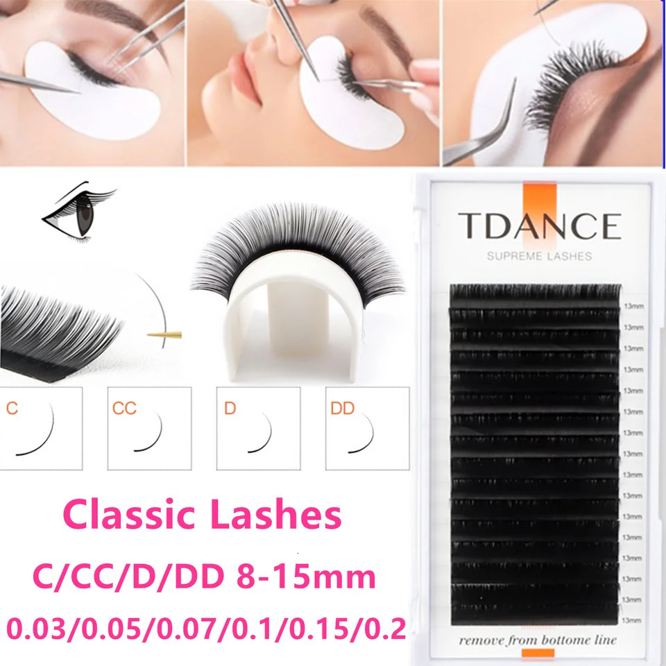 TDANCE Classic Eyelash Extension Korea PBT 16 Row Matte Black Faux Mink Lashes Russian Volume Makeup Eyelashes Individual Lash 241028