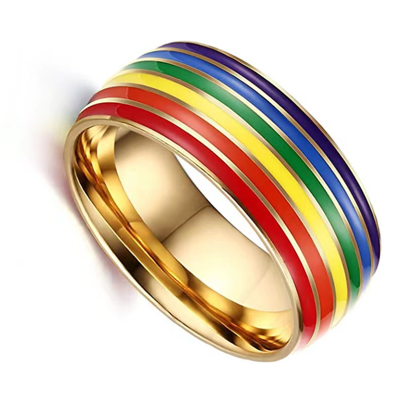 Creative Designer Rainbow Ring for Men Women Colorful Enamel Stainless Steel Lovers Couple Rings Gold Silver Black Band Rings Jewelry Gift Top Quality