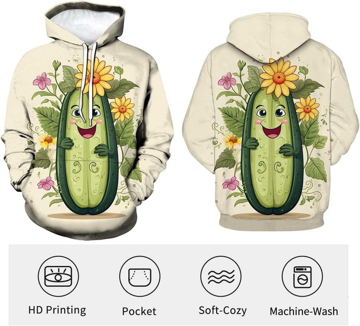 Hoodie for Mens Womens Funny Pickle Sweatshirt Cartoon Pickle Theme Hoodie Graphic Hoodies sweatshirt Pullover Long Sleeve