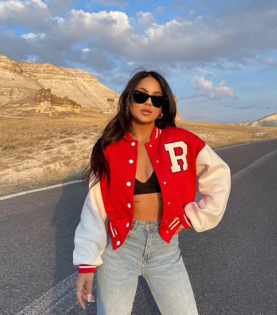 Spring womens coat baseball letter full matching coat womens winter thick warm casual sportswear womens 241029