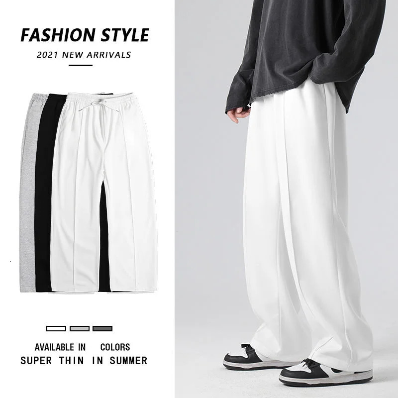 Grey/Black/White Sportswear Mens Fashion Casual Wide Leg Pants Mens Street Loose Straight Pants Mens Jogger Trousers S-3XL 241028