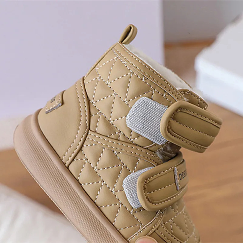 Winter Baby Boots Leather Double Hook Loop Toddler Kids Shoes Warm Plush Non-slip Fashion Little Boys Girls Snow Boots 241028