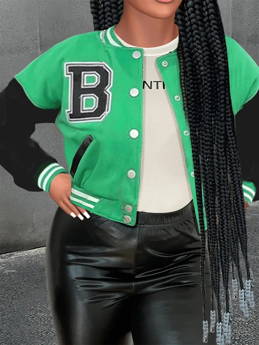 LW Womens Patch Work Preparation Style Short Coat Womens Y2K Single Chest Baseball Coat Cutting Autumn Street Clothing Jacket 241029