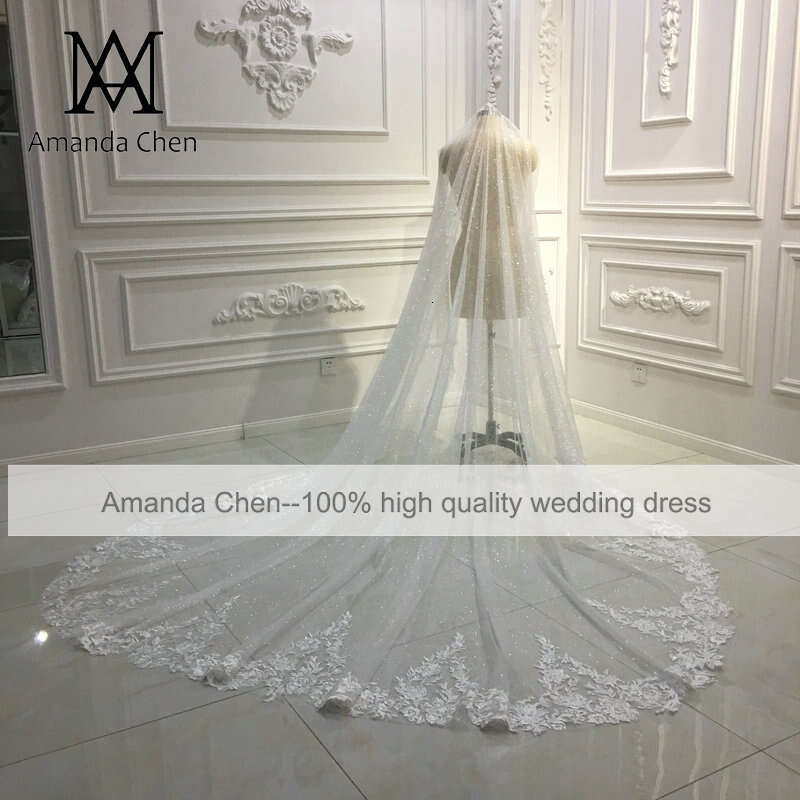 Design Amanda Long One Layer Glitter Tulle Veil With Comb