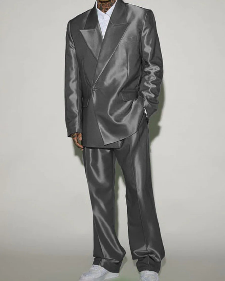 Mens satin double layered two-piece elegant mens wedding fashion set ball dress 2024 full set mens formal set 241028