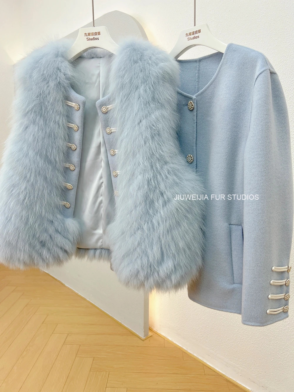 Baroque style double-sided wool and cashmere coat two-piece set autumn and winter womens vest fox fur coat three piece set 241028