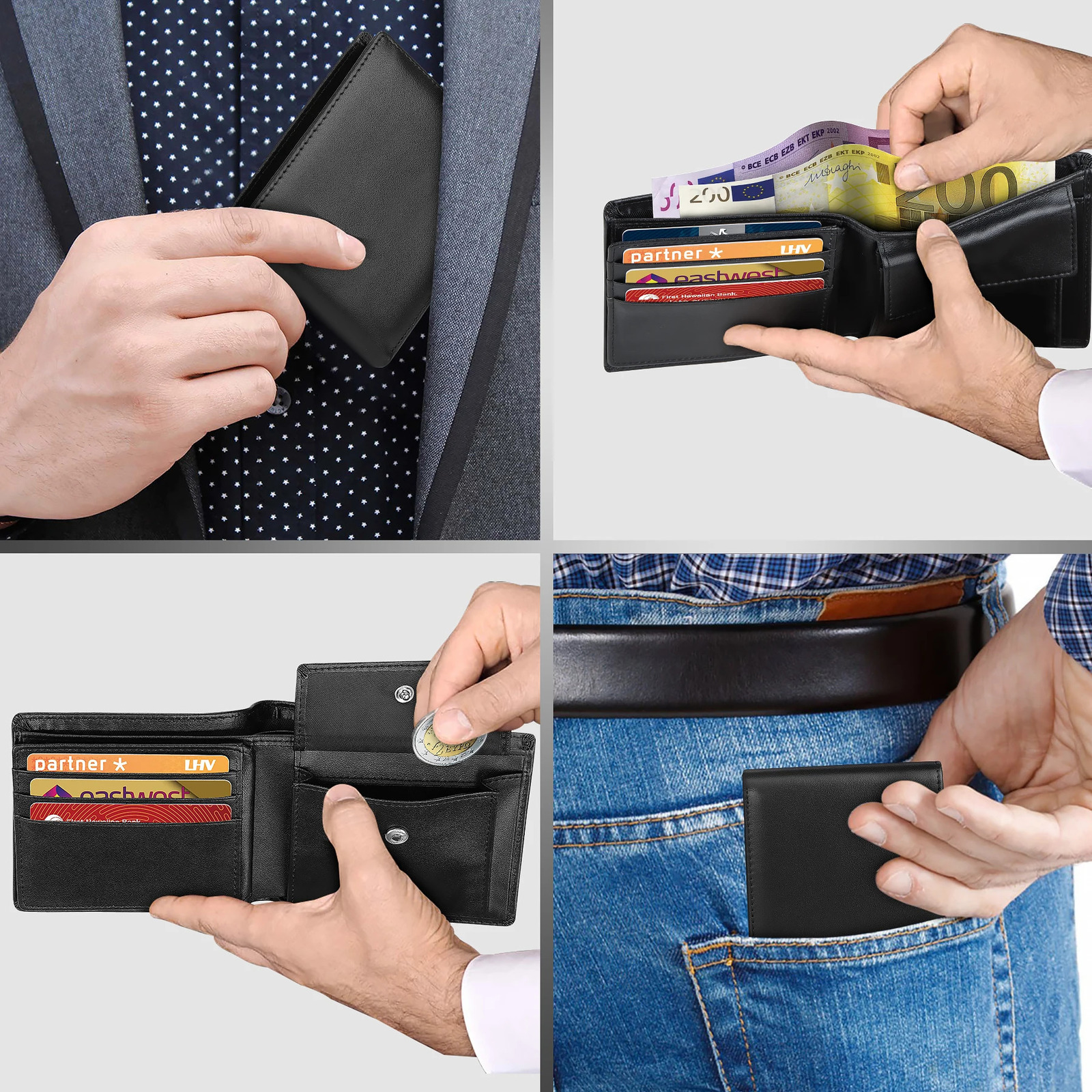 Leather wallet mens classic black soft wallet coin pocket credit card holder 241028