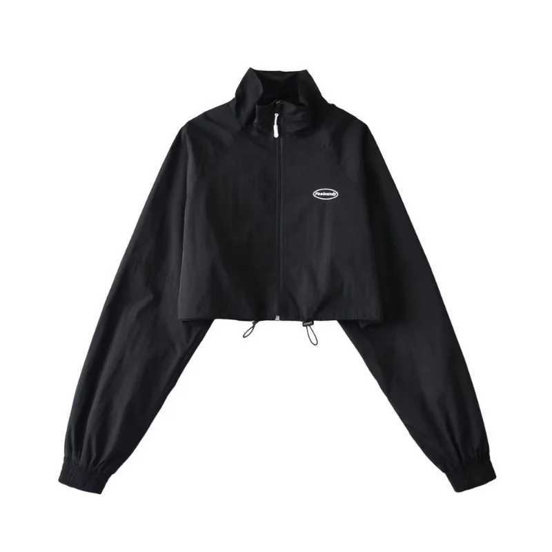 Women's Jackets Cropped Track Jacket Womens Retro Zipper Windproof Underwear Y2k Korean Fashion Gorpcore Girls White Black Short Coat Y241029KMT4