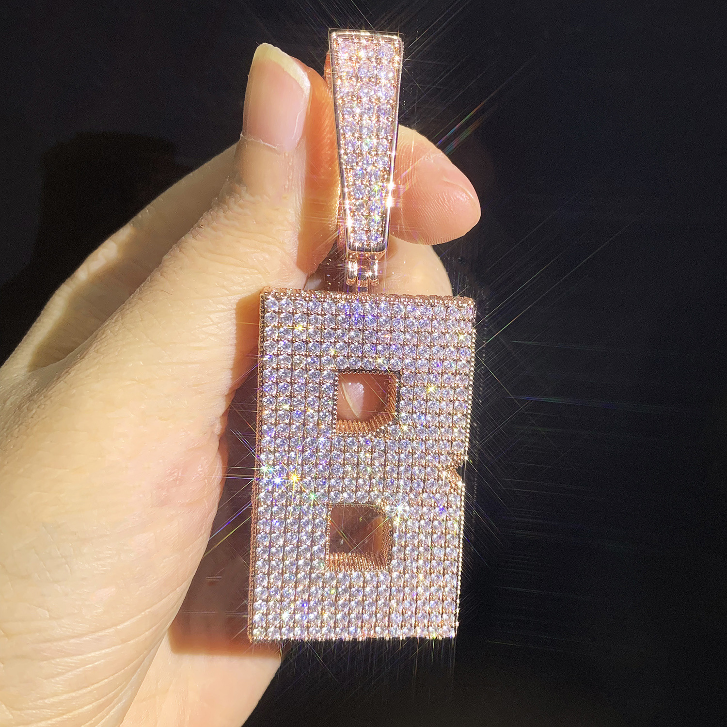 Hip Hop Block Font Custom A-Z Letters Pendant Necklace with Tennis Chain 5A Zircon Jewelry Set