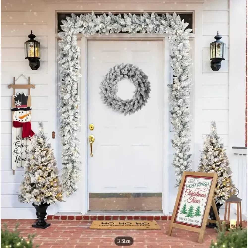 1.8m White Snow Falling Cedar Velvet Rattan for Christmas Tree Decoration Festive Garland Fireplace Staircase Garden Yard DoorXJ241029