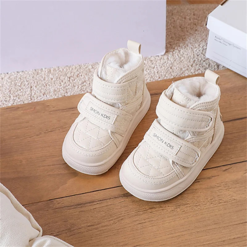 Winter Baby Boots Leather Double Hook Loop Toddler Kids Shoes Warm Plush Non-slip Fashion Little Boys Girls Snow Boots 241028