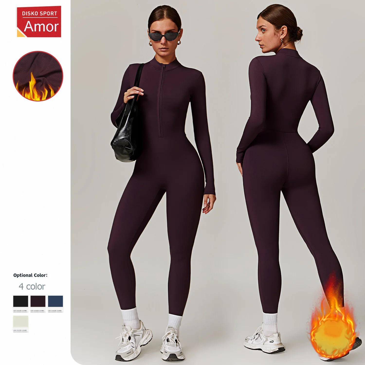Winter and autumn womens one-piece yoga jumpsuit long sleeved warm ski jacket high elasticity bicycle bodysuit 241028