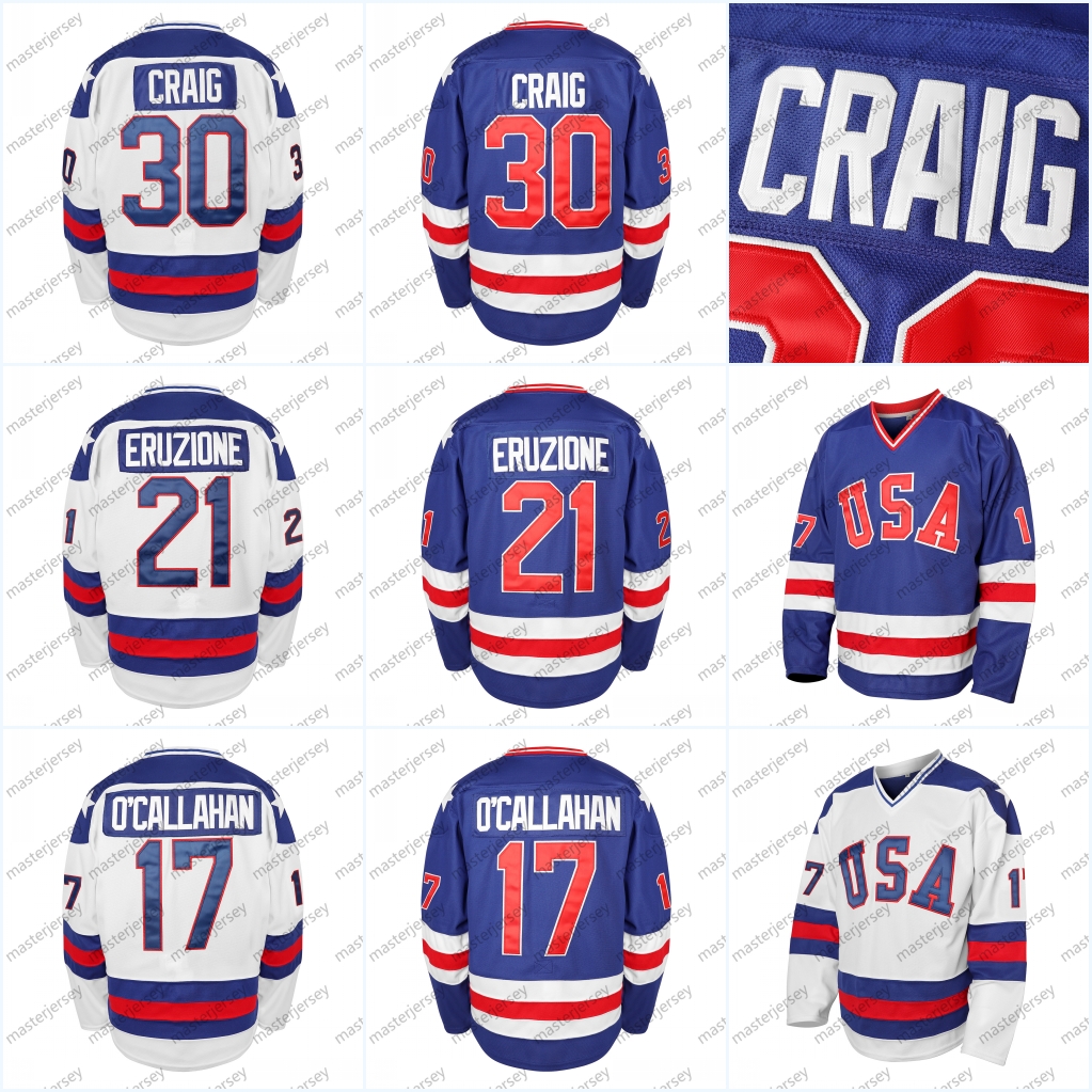 17 21 30 Men's Retro 1980 USA Ice Hockey Jerseys Stitched In Stock Fast Shipping Loose Fit V-Neck Hockey Jersey