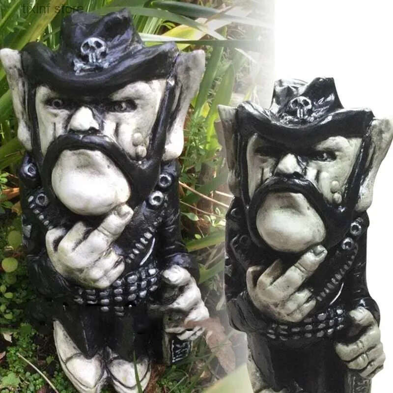 Figurine Lemmy Object Decorative Rock Icon Statue Lemprechaun Rein Craft Sculpture Cowboy Finger Dwarf Garden Ornament Home Yard Lawn Gnome Decoration
