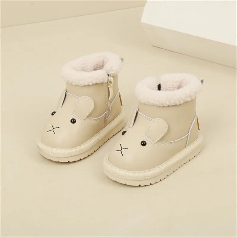 Winter Baby Boots Leather Warm Fur Cute Animal Boys Shoes Non-slip Soft Sole Fashion Toddler Girls Snow Boots 241028