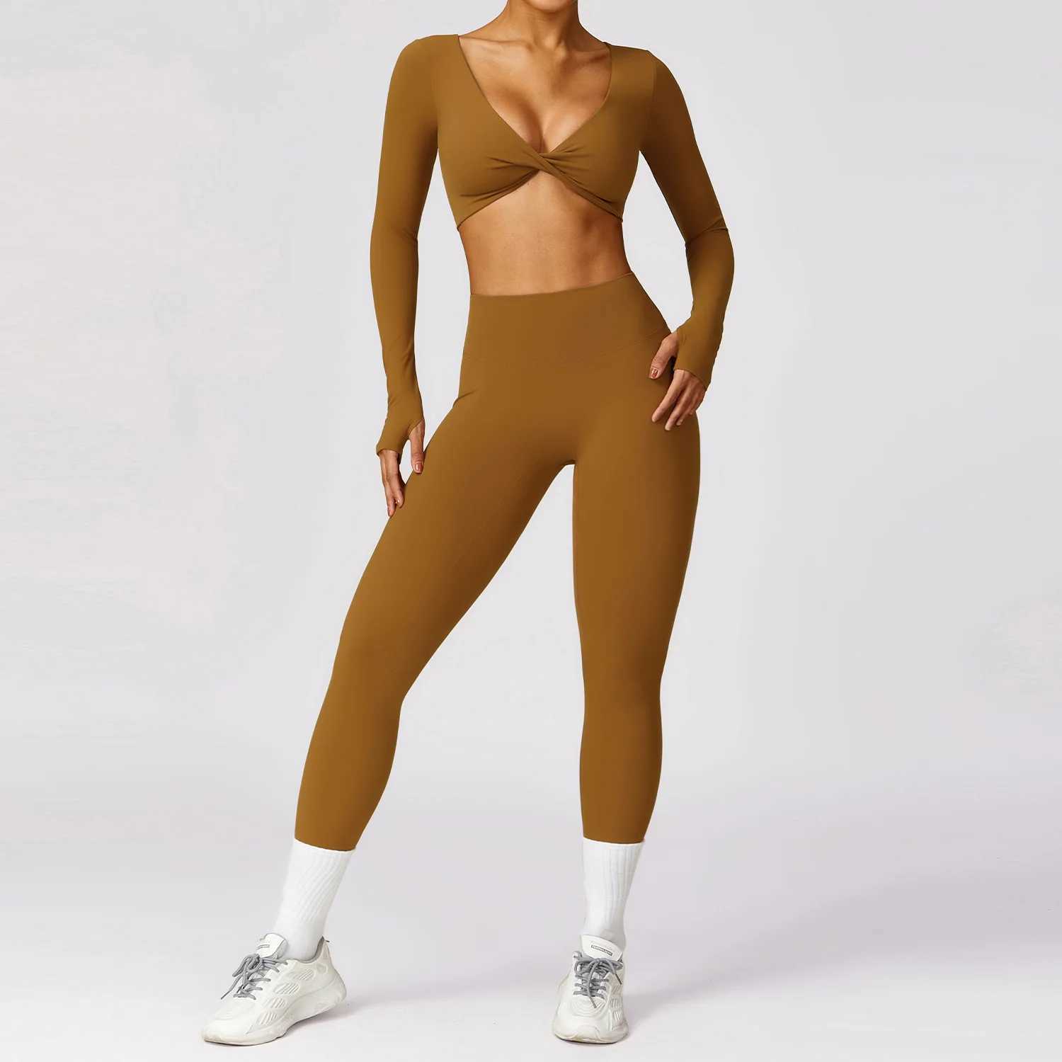 Women's Tracksuits Women 2PCS Workout Outfits Sets Gym Clothes Sportswear Tracksuit Long Slve Crop Top Leggings Stretch Sports Bra Fitness Y24102