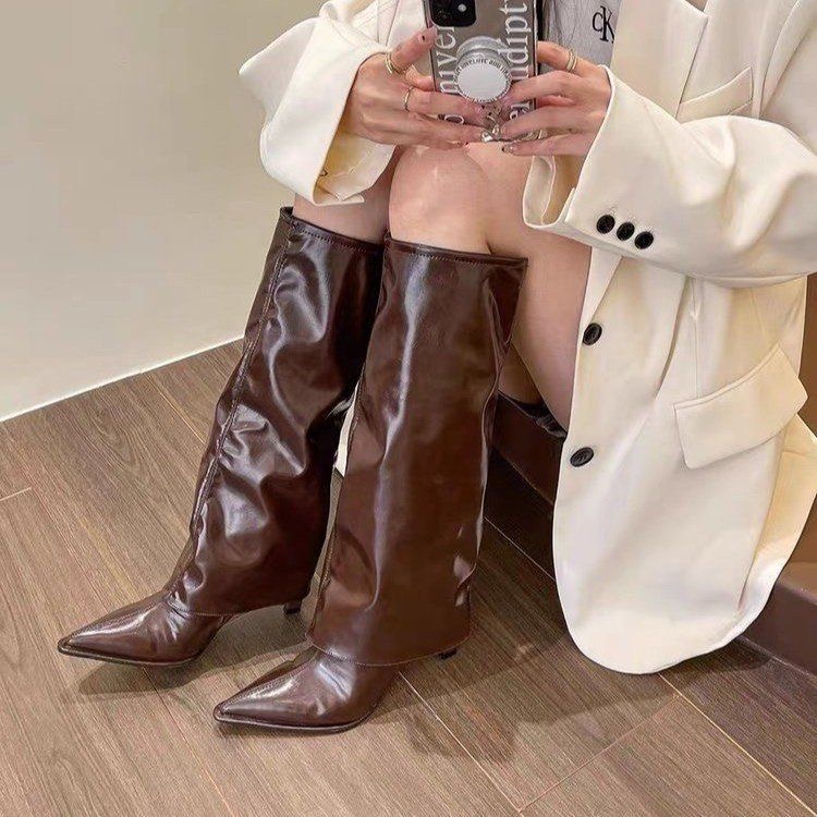 Designer Western Women Knee High Heels Footwear Fashion Party Ladies Modern Long Boots Female Slip On Shoes Pumps