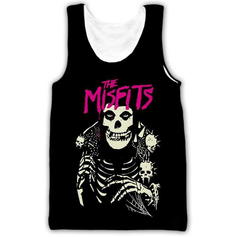 New Misfits Rock Band Tank Tops Skull 3D Print Strtwear Mens Oversized Slveless Tank Top Bodybuilding Gym Vest Man ClothingC241029