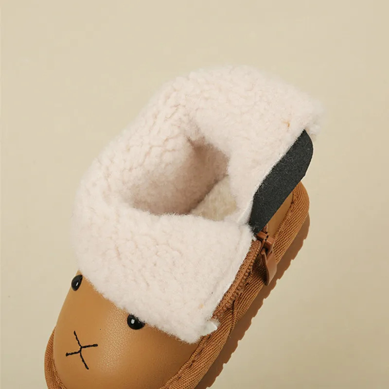 Winter Baby Boots Leather Warm Fur Cute Animal Boys Shoes Non-slip Soft Sole Fashion Toddler Girls Snow Boots 241028