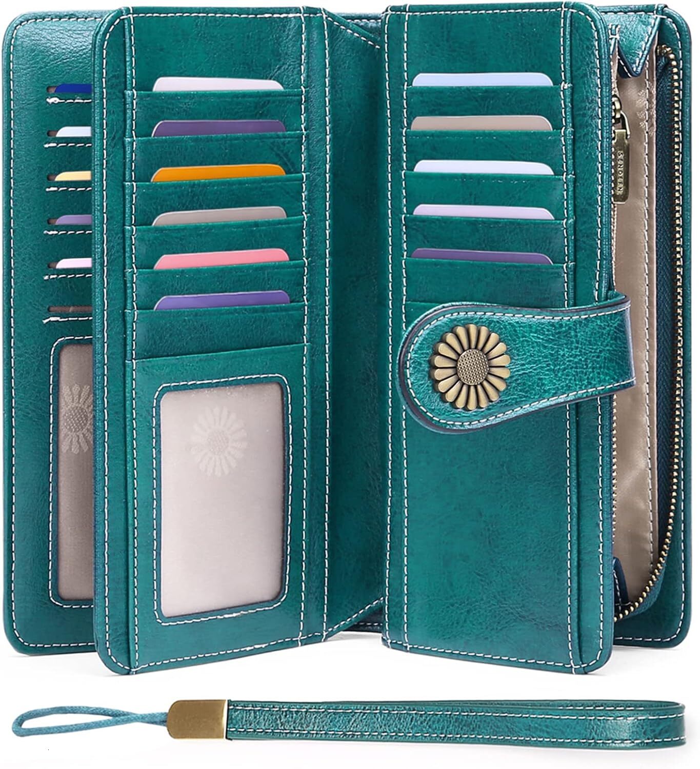 Ladies' wallet, genuine leather, credit card with RFID shielding, large capacity wristband