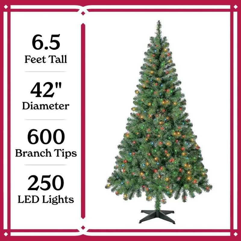 6.5-foot pre lit Madison pine artificial Christmas tree with 250 color changing LED lights and brackets according to holiday time W241029