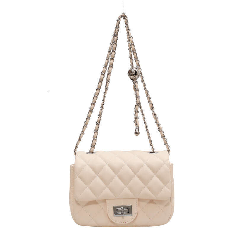 Lingge Chain Women s New Fashionable Premium Single Shoulder Small Square Internet Red and Western Style White Crossbody Bag