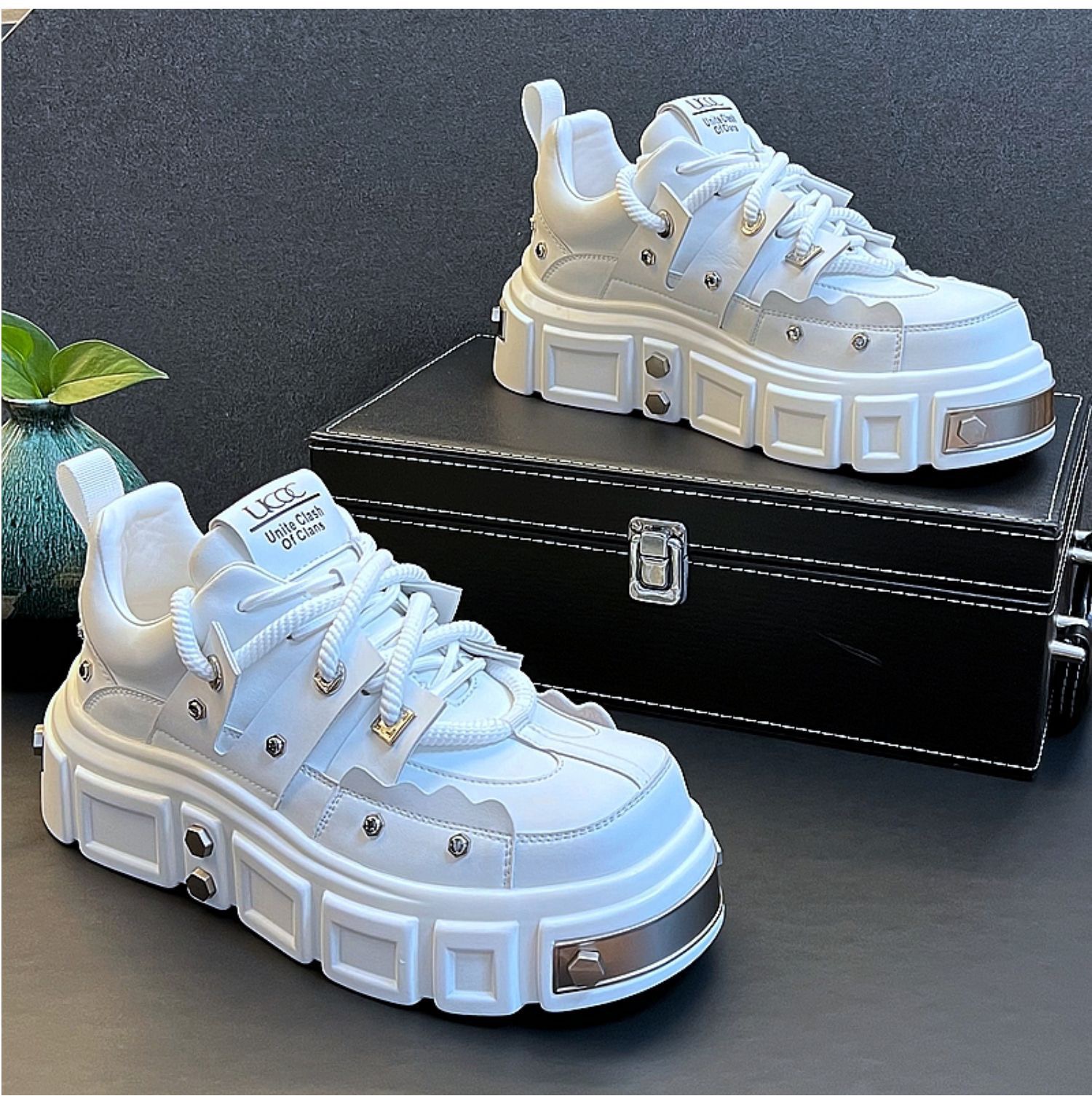 Punk NEW Style 2024 Women Lace-up heel height Platform Shoes Gothic Ankle Rock Boots Metal Decor Woman Sneakers