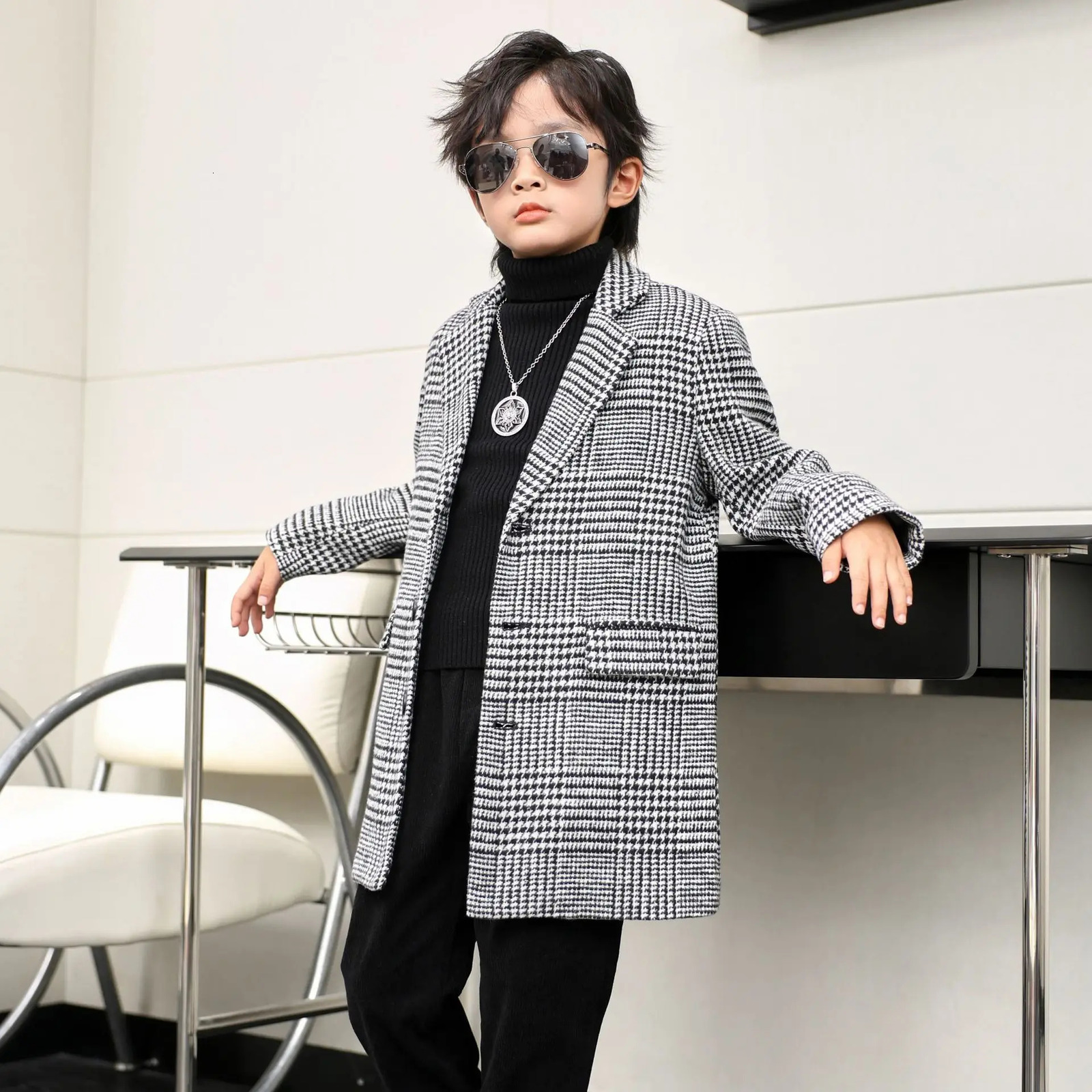 Children Winter Warm Wool Coat Korea Boys Windproof Outdoor Long Jacket Kids Fromal Birthday Party Pography Woolen Snow Coat 241028