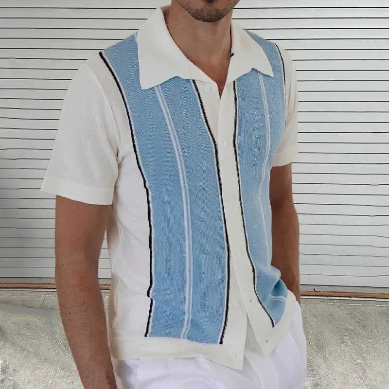 Short Sleeved Men Shirt New Fashion Versatile Mans Knitted Slim Fit Polo Collar Cardigan Top for Female Streetwear 2024 SummerX241028