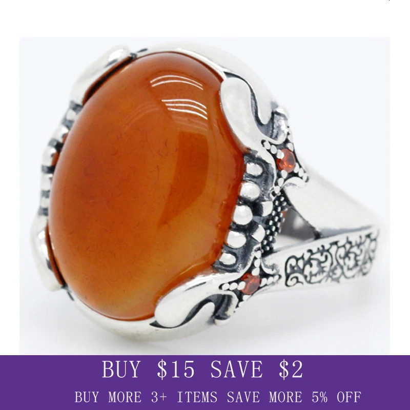 Big Red Natural Agate Stone Pure 925 Sterling Silver Ring For Men Lines CZ Vintage Party Cool Style Turkey 241028