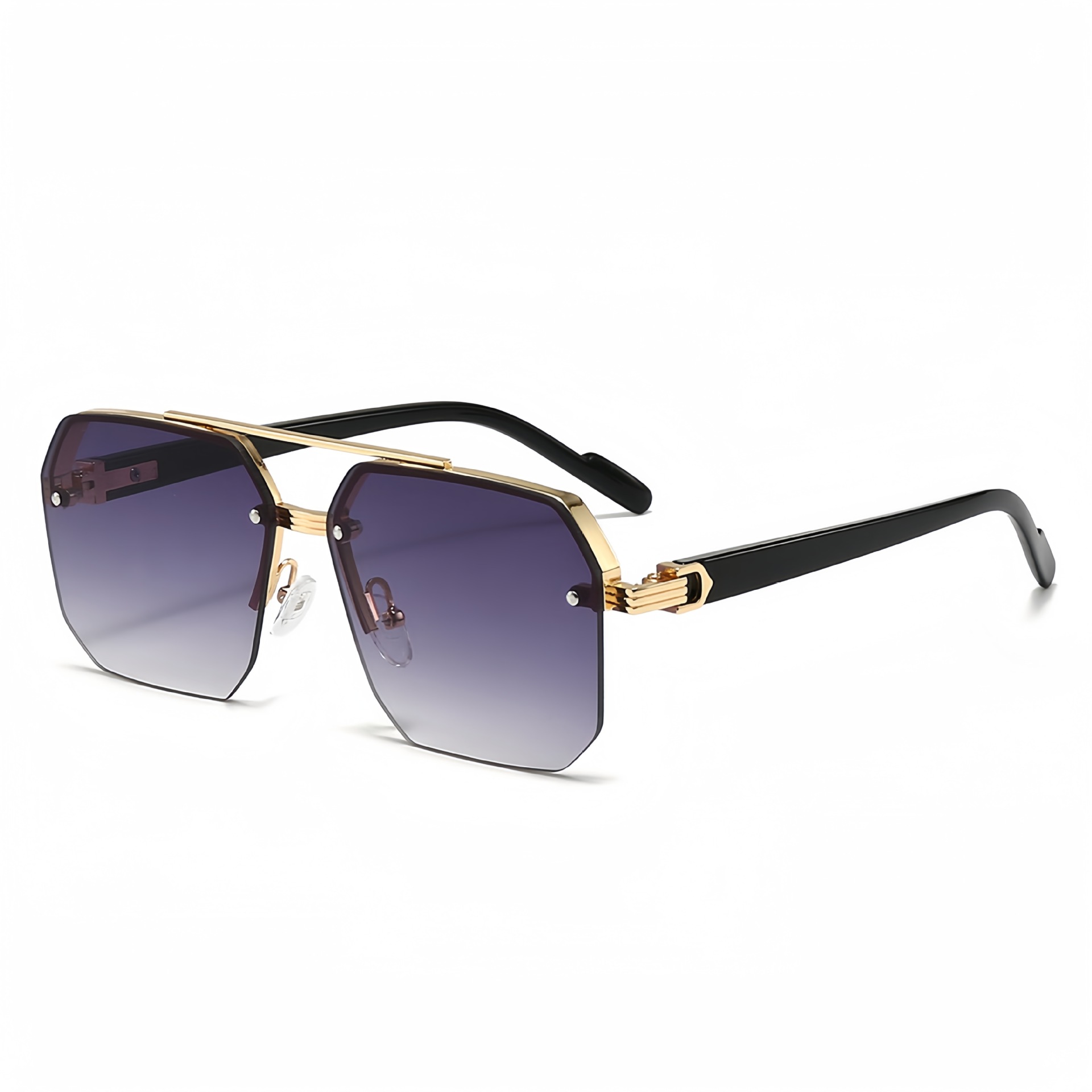2408 New sunglasses for male drivers, with a big face and slim appearance. Advanced UV resistant half frame sunglasses with a square frame